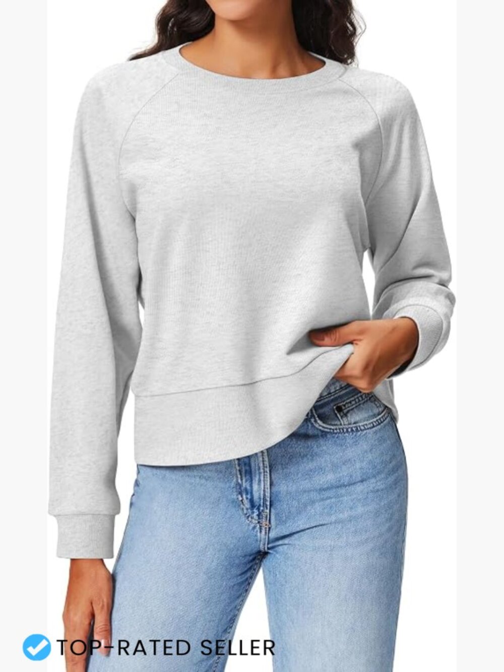 Cropped Raglan Sweatshirt Soft Cotton Blend Pullover Loose Fit Crewneck